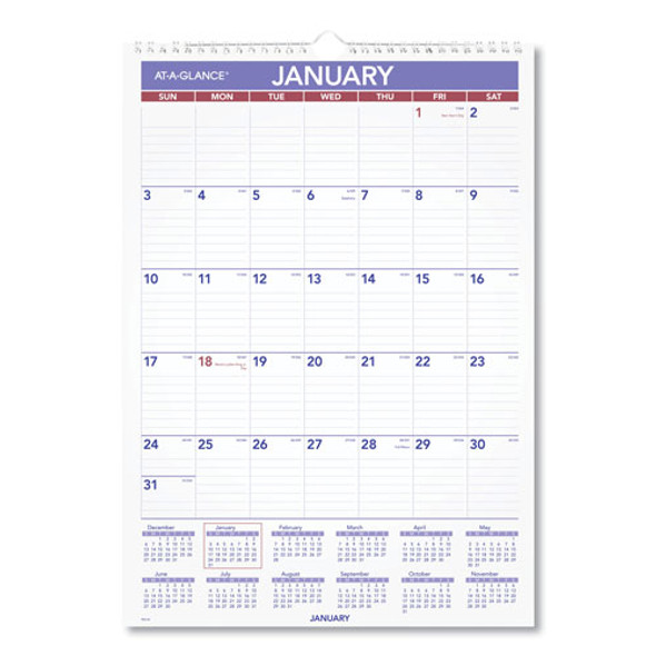 Monthly Wall Calendar with Ruled Daily Blocks, 12 x 17, White, 2022