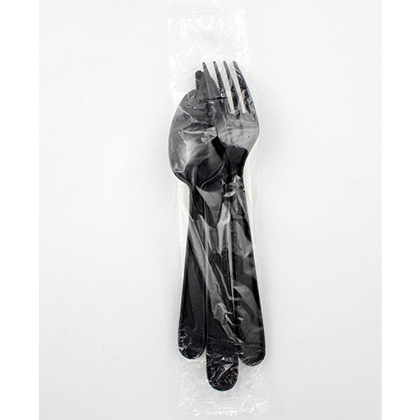 Heavy Weight Polypropylene Kit, Black Fork, Knife, Teaspoon, 2Ply Napkin, Case of 250