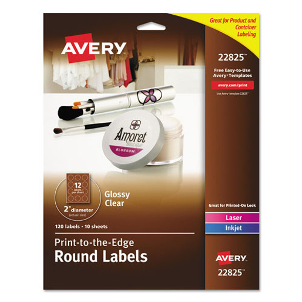 Round Print-to-the Edge Labels with Sure Feed and Easy Peel, 2" dia, Glossy Clear, 120/PK