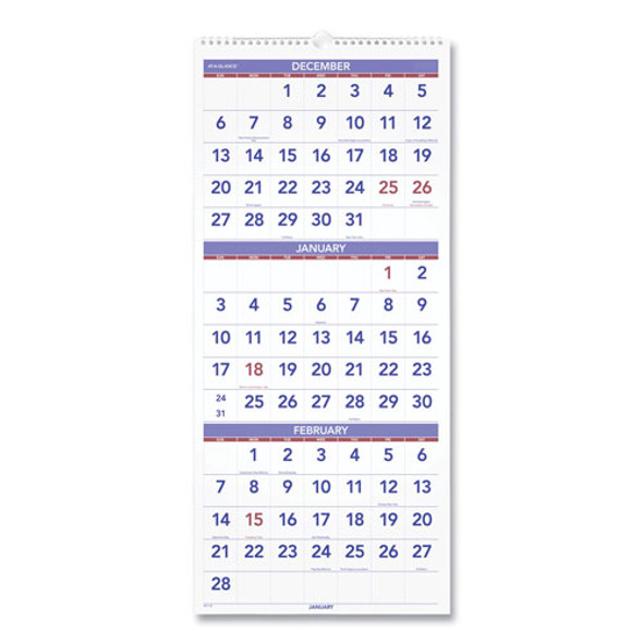 Vertical-Format Three-Month Reference Wall Calendar, 12 x 27, 2022