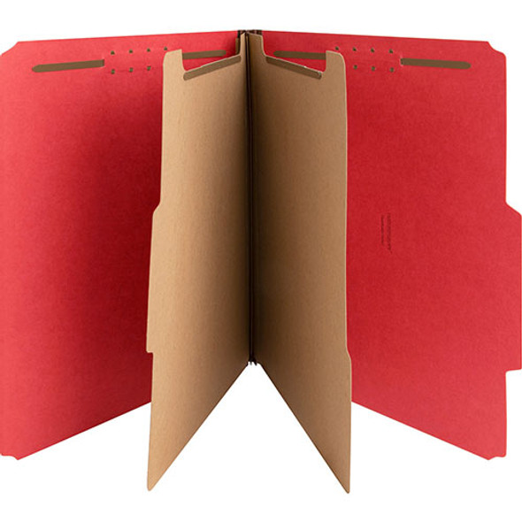 Classification Folders, w/ Fasteners, 2 Dividers, Letter, 10/Box, Bright Red