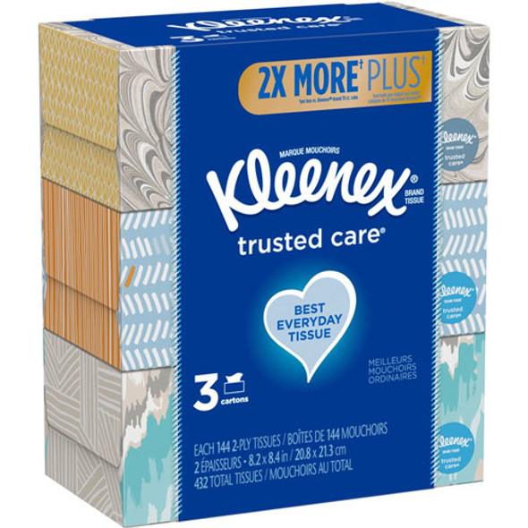 Trusted Care Facial Tissue, 2-Ply, White, 144 Sheets/Box