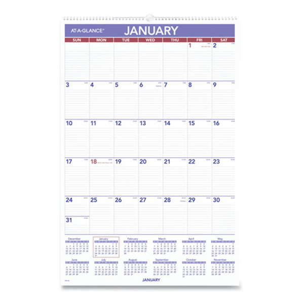 Monthly Wall Calendar with Ruled Daily Blocks, 20 x 30, White, 2022