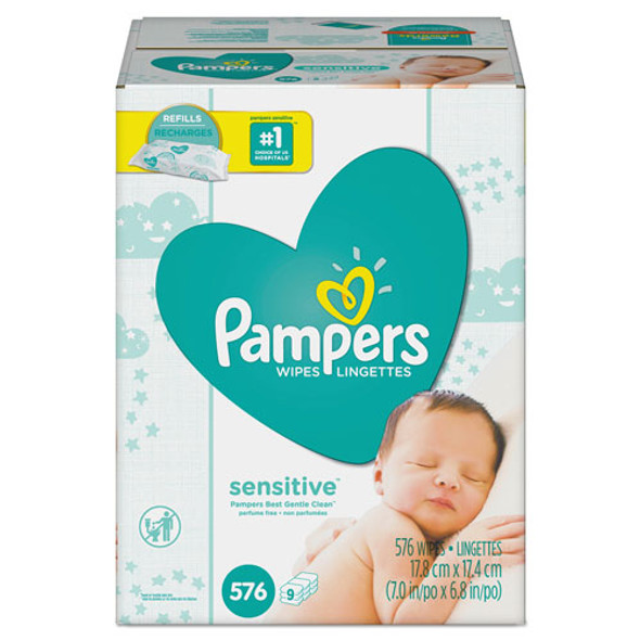 Sensitive Wipes, Refills,Unscented, 64 Per Pack, 9/Case, 576 Wipes Total