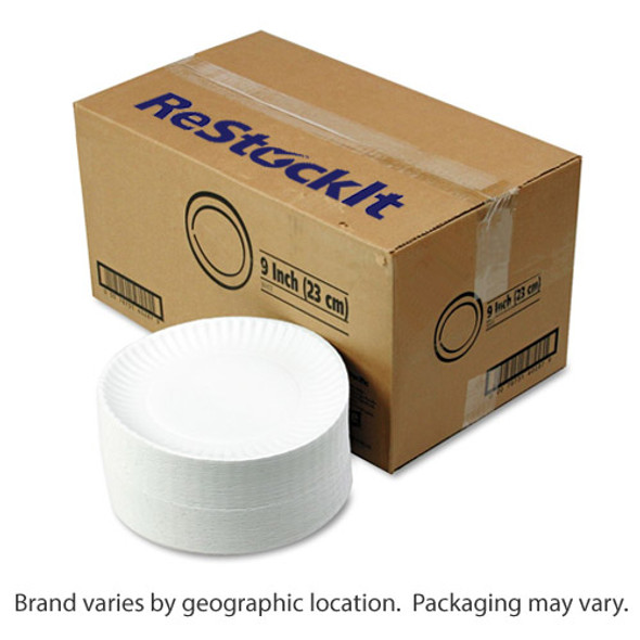 Disposable 9" Paper Plates, White, 100/Bag, 10 Bags/Case, 1000 per case