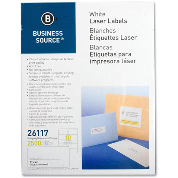 Labels, Mailing, Laser, 2" x 4", 2500 Pack, White