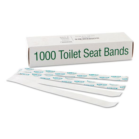 Sani/Shield Printed Toilet Seat Band, Paper, Blue/White, 16" Wide x 1.5" Deep, 1,000/Carton