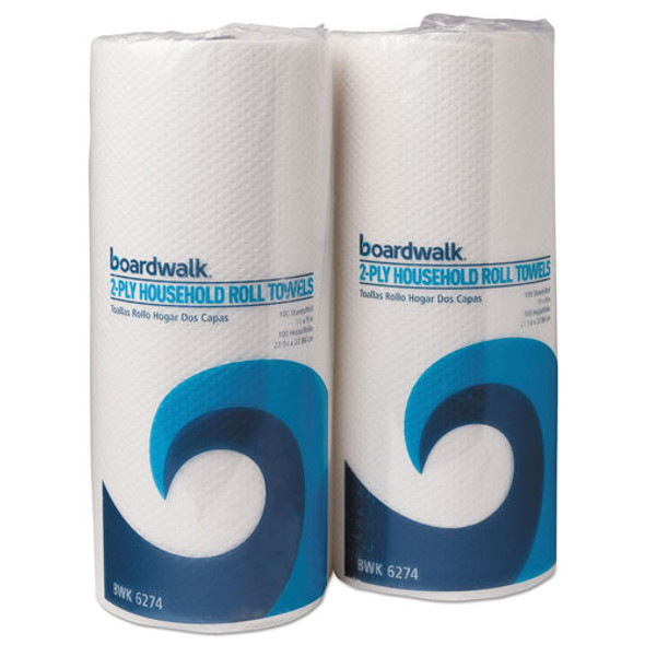 Household Perforated Paper Towel Rolls, 2-Ply, 9 x 11, White, 100/Roll, 30 Rolls/Carton