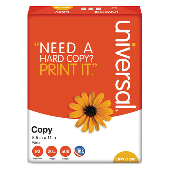 Universal Copy Paper, 92 Bright, 20lb, 8.5 x 11, White, 500 Sheets/Ream, 10 Reams/Carton