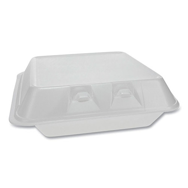 SmartLock Foam Hinged Containers, Large, 9 x 9.25 x 3.25, 3-Compartment, White, 150/Carton