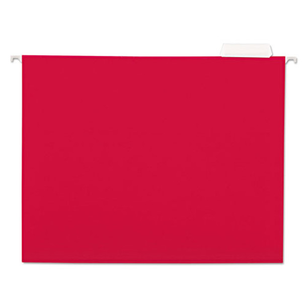 Universal Deluxe Bright Color Hanging File Folders, Letter Size, 1/5-Cut Tab, Red, 25/Box