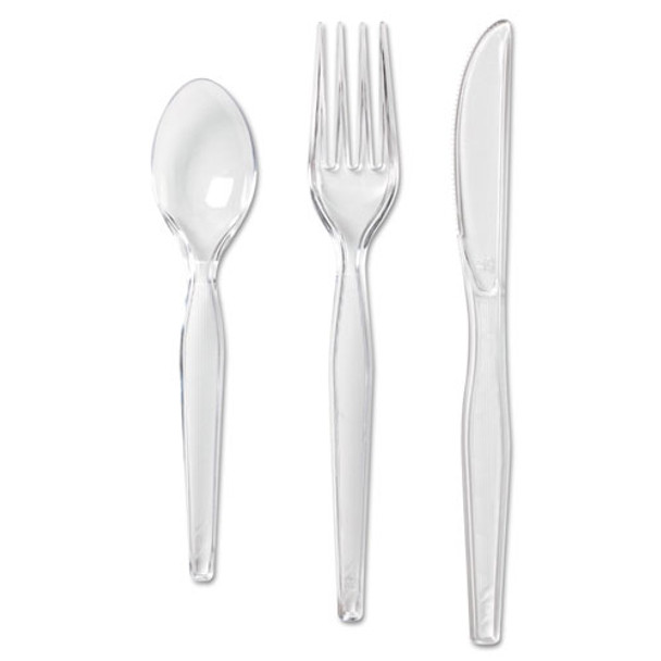 Cutlery Keeper Tray w/Clear Plastic Utensils: 600 Forks, 600 Knives, 600 Spoons