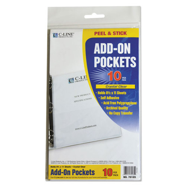 C-Line Peel & Stick Add-On Filing Pockets, 25", 11 x 8 1/2, 10/Pack