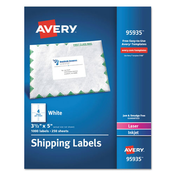 White Shipping Labels-Bulk Packs, Inkjet/Laser Printers, 3.5 x 5, White, 4/Sheet, 250 Sheets/Box