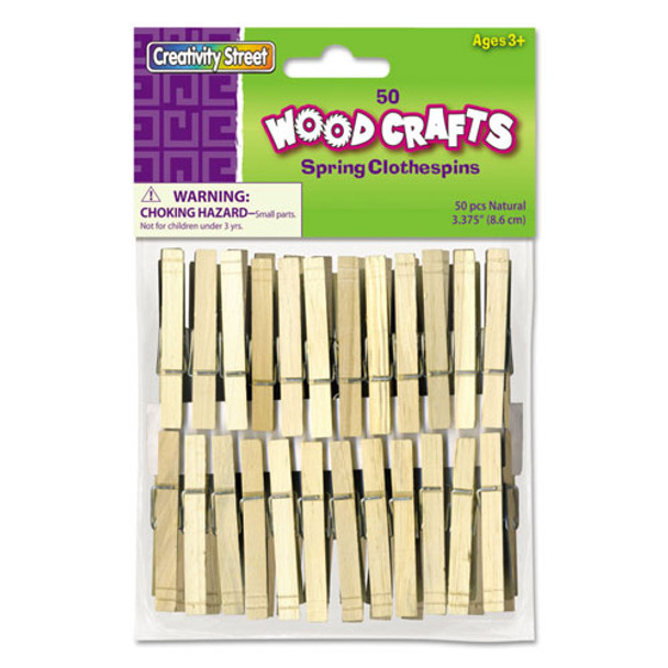 Wood Spring Clothespins, 3.38 Length, 50 Clothespins/Pack