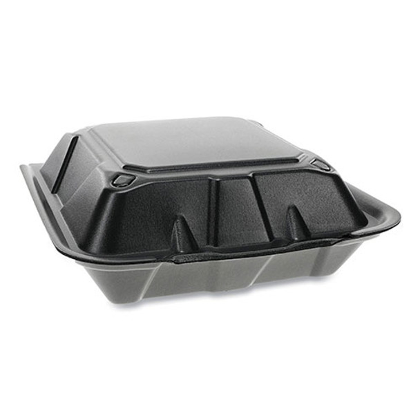 Foam Hinged Lid Containers, Dual Tab Lock, 9 x 9 x 3.25, 1-Compartment, Black, 150/Carton