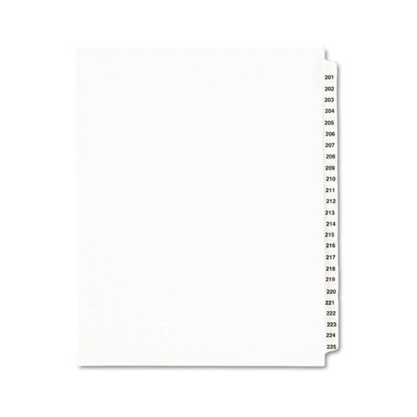 Preprinted Legal Exhibit Side Tab Index Dividers, Style, 25-Tab, 201 to 225, 11 x 8.5, White, 1 Set