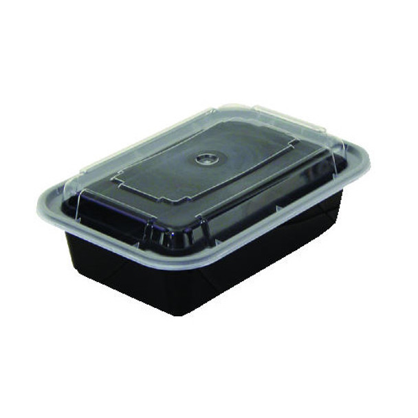 Rectangular Microwavable Container with Lid, 28 OZ, Black
