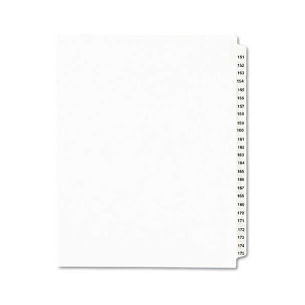 Preprinted Legal Exhibit Side Tab Index Dividers, Style, 25-Tab, 151 to 175, 11 x 8.5, White, 1 Set