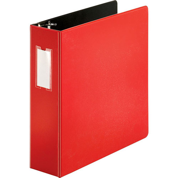 D-Ring Binder w/Label Holder, Heavy-Duty, 3", Red