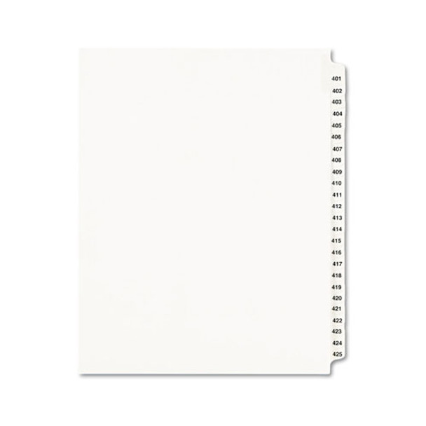 Preprinted Legal Exhibit Side Tab Index Dividers, Style, 25-Tab, 401 to 425, 11 x 8.5, White, 1 Set