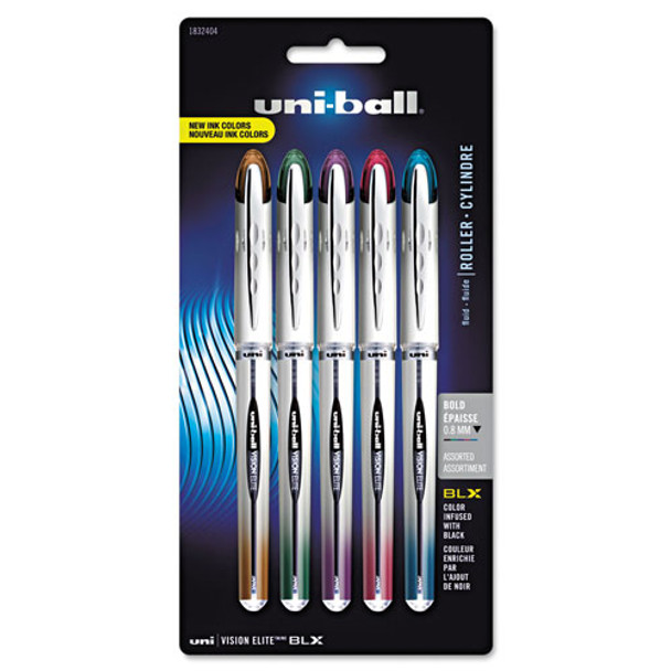 VISION ELITE BLX Series Stick Roller Ball Pen, 0.8mm, Assorted Ink/Barrel, 5/Pack