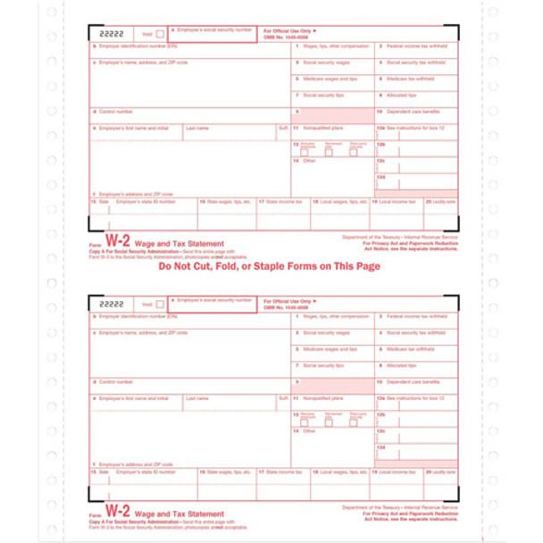 W 2 Tax Forms for Dot Matrix Printers/Typewriters, 4 Part, 24 Sets/Pack