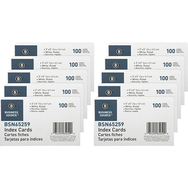 Index Cards, Ruled, 72 lb., 3"x5", 1000/BX, White