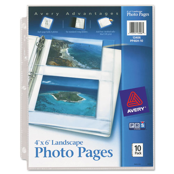 Photo Storage Pages for Four 4 x 6 Horizontal Photos, 3-Hole Punched, 10/Pack
