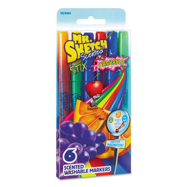 Washable Markers, Extra-Fine Bullet Tip, Assorted Colors, 6/Set