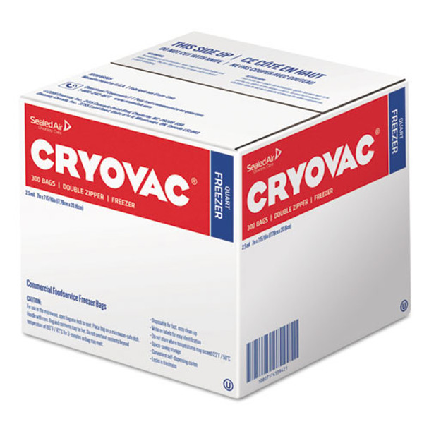 Cryovac One Quart Freezer Bag Dual Zipper, 1 qt, 2.5 mil, 7" x 7.94", Clear, 300/Carton