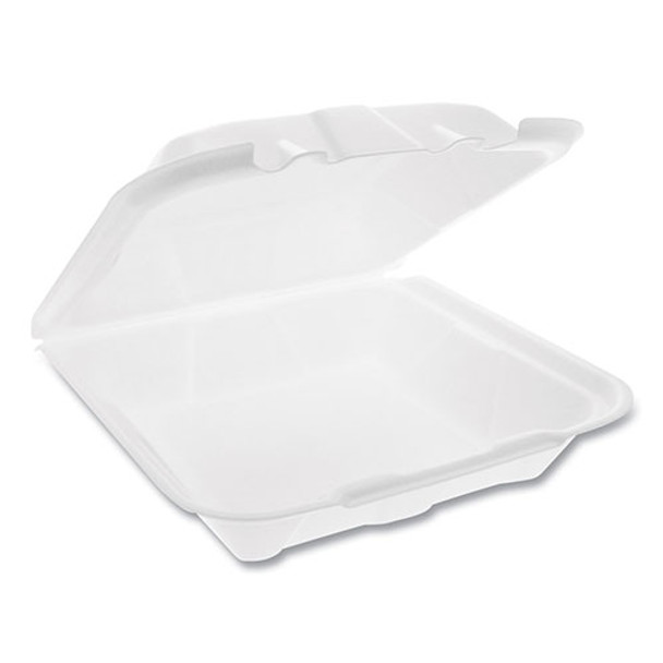 Foam Hinged Lid Containers, Dual Tab Lock Economy, 9.13 x 9 x 3.25, 1-Compartment, White, 150/Carton