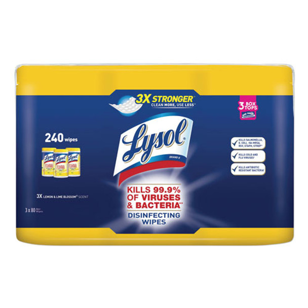 Disinfecting Wipes, 7 x 8, Lemon and Lime Blossom, 80 Wipes/Canister, 3 Canisters/Pack, 2 Packs/Carton