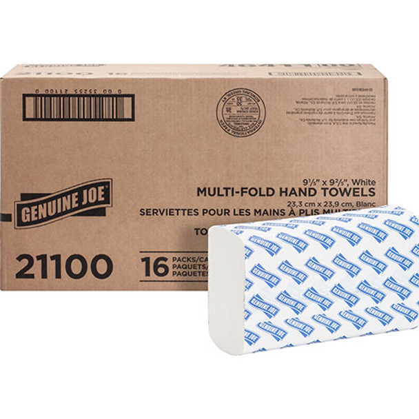 21100 White Multifold Paper Towels, 9 4/10" x 9 1/4", 250 Sheets/Pack