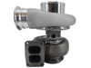 Alternate side view of the Momentum Worx billet 80MM S410SX turbocharger showing the race-style compressor cover, V-band outlet, center cartridge, and 1.45 A/R turbine housing.