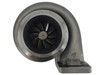 Top-down view of the Momentum Worx 80MM S410SX turbocharger focusing on the 1.45 A/R non-wastegated exhaust housing and divided T6 turbine inlet.