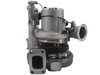 Holset 3795963HX Cummins ISB turbocharger, rear angle view highlighting the compressor outlet, water-cooled center housing, electronic VGT actuator, and turbine housing.