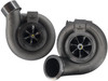 Top view of Momentum Worx CAT C15 ACERT high and low pressure turbo upgrade package showing both the 75MM and 94MM billet compressor inlets.