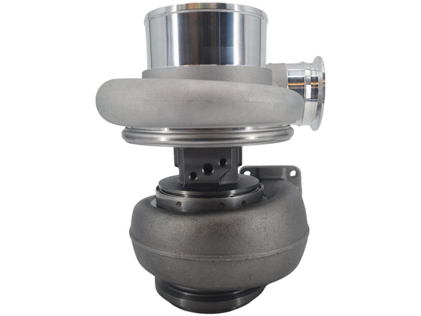 Side profile of the Momentum Worx S410SX 78MM turbocharger showing the compressor cover, center section, and 1.32 A/R non-wastegated turbine housing.