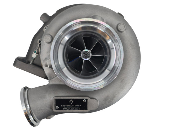 New aftermarket HE400VG turbocharger for Cummins QSX diesel engines. Short configuration without actuator. Direct replacement variable geometry turbocharger for mining, industrial, oilfield, and power generation applications.