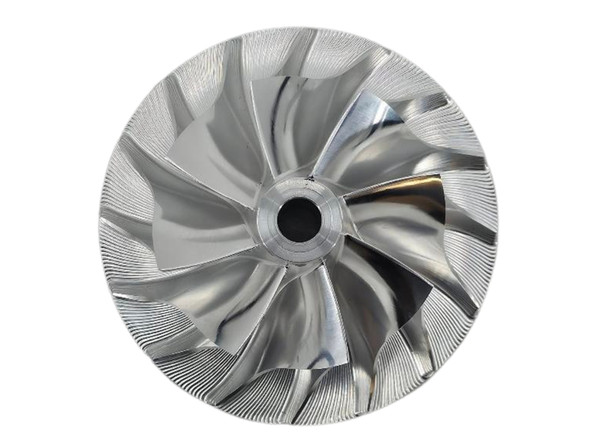 Cummins N14 76MM billet compressor wheel 121010 – front inducer and 8+8 blade view