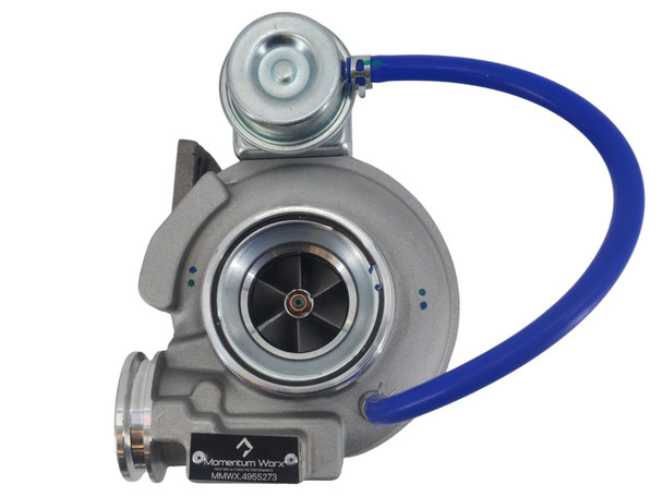 New aftermarket HE221W turbocharger with integrated wastegate for Cummins QSB diesel engines. Direct replacement turbocharger for industrial, agricultural, and construction equipment.