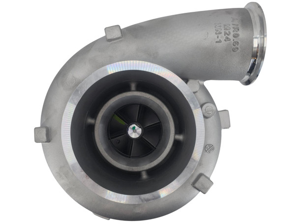 New Genuine Garrett GTA5002 turbocharger 750159-5006S for Caterpillar C27 27.0L diesel engines and CAT D10T dozers, front angle view showing the compressor housing, center section, and turbine housing.