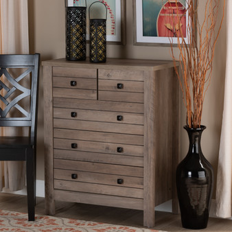 "FP-11019-White/Walnut-NS" Derek Modern And Contemporary Transitional Natural Oak Finished Wood 5-Drawer Chest