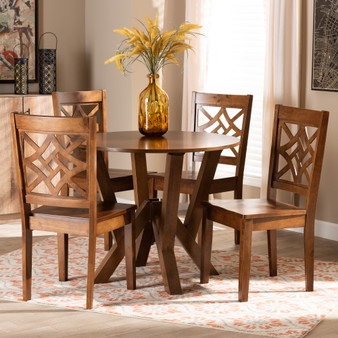 "Miela-Dark Brown/Walnut-5PC Dining Set" Kaila Modern And Contemporary Walnut Brown Finished Wood 5-Piece Dining Set