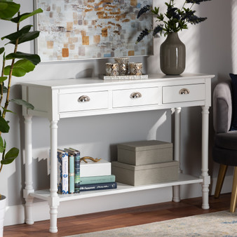 "JY20A373-Grey-Console" Garvey French Provincial White Finished Wood 3-Drawer Entryway Console Table