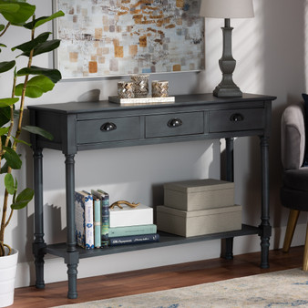 "MH7178-Oak-Shoe Cabinet" Garvey French Provincial Grey Finished Wood 3-Drawer Entryway Console Table
