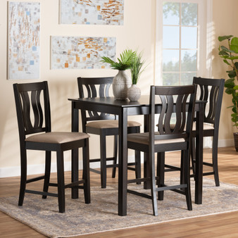 "RH339P-Sand/Dark Brown-5PC Pub Set" Fenton Modern And Contemporary Transitional Sand Fabric Upholstered And Dark Brown Finished Wood 5-Piece Pub Set
