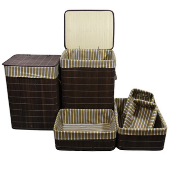 "BW1215/6" Set Of 6Pcs Square Folding Bamboo Laundry Basket & Trays By Ore International