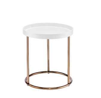 "FF-2058WH" 21.75" In White Edie Mid-Century Lipped Edge Side Table W/ Copper Legs By Ore International